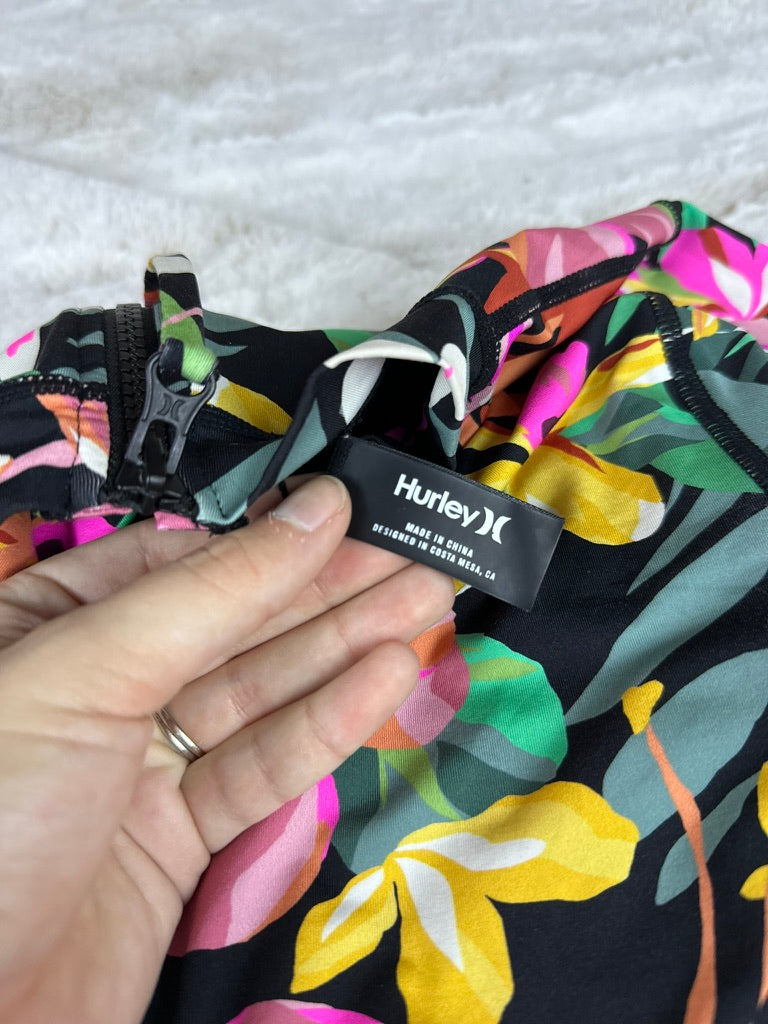 Hurley Floral Printed Long Sleeve Swim Suit Rash Guard