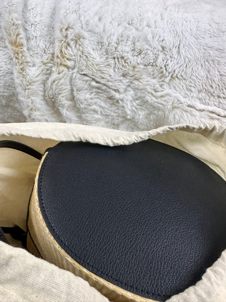 Ted Baker Beige & Black Raffia Loop Handle Satchel Bucket Bag Sold Out Style w Dustbag