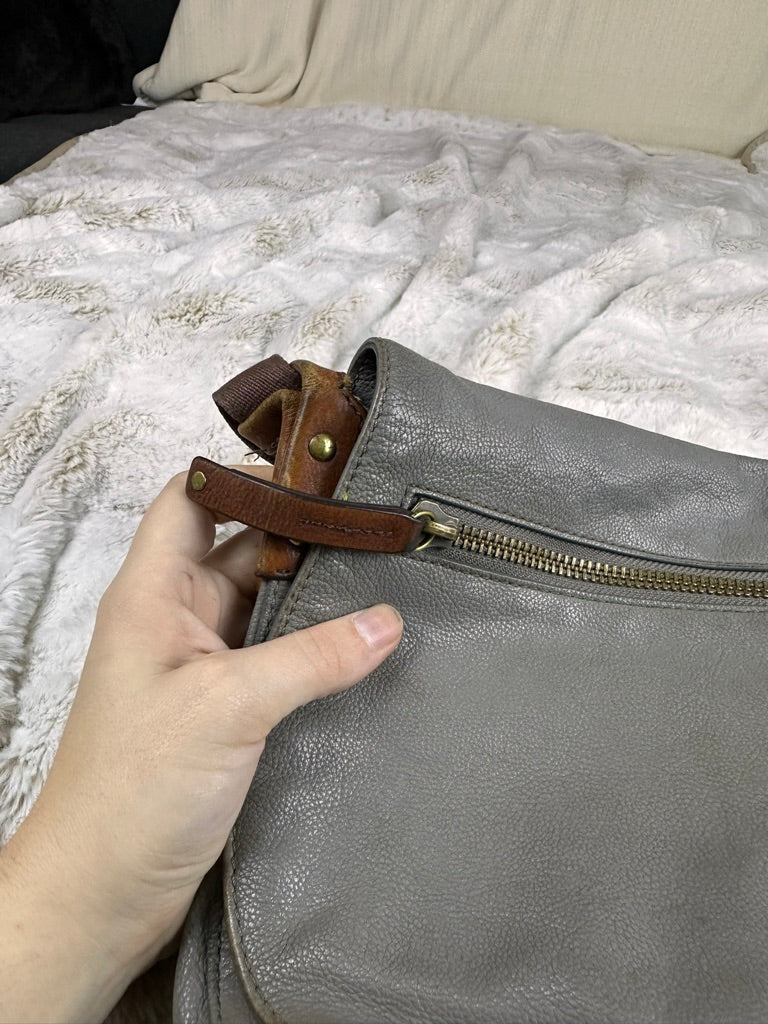 Vintage Inspired Fossil Crossbody Purse Grey & Brown Color