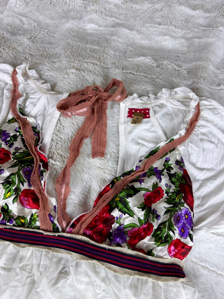 Free People Floral Embroidered Babydoll Blouse - Small