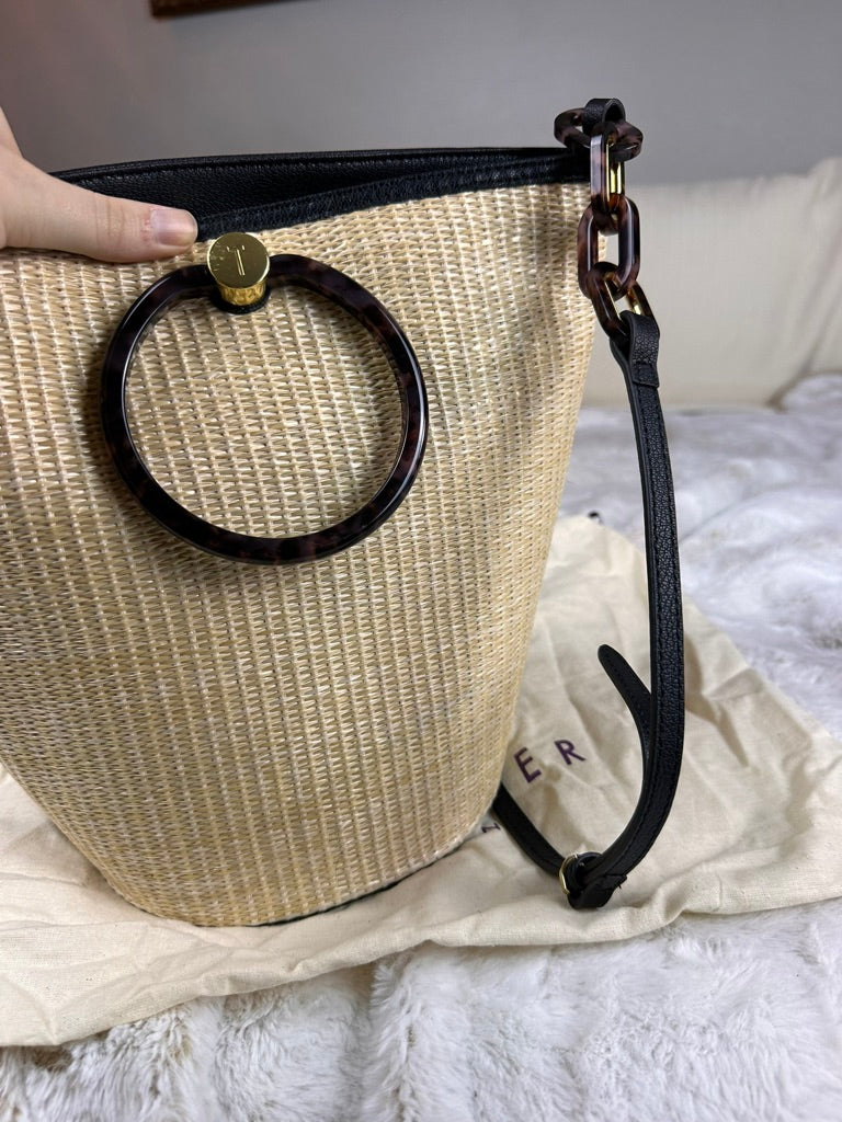 Ted Baker Beige & Black Raffia Loop Handle Satchel Bucket Bag Sold Out Style w Dustbag