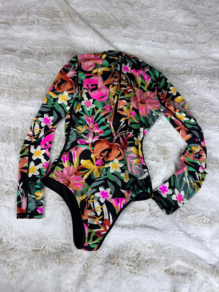 Hurley Floral Printed Long Sleeve Swim Suit Rash Guard