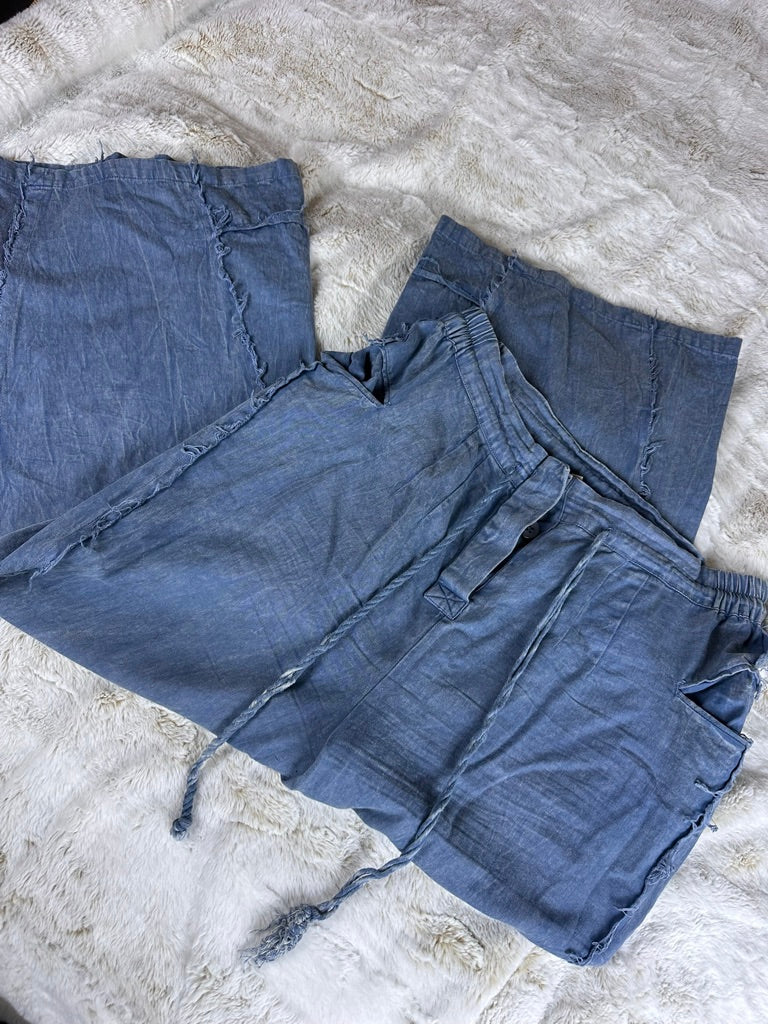 Earth Bound Wide Leg High Rise Chambray Wide Leg Pants - XL