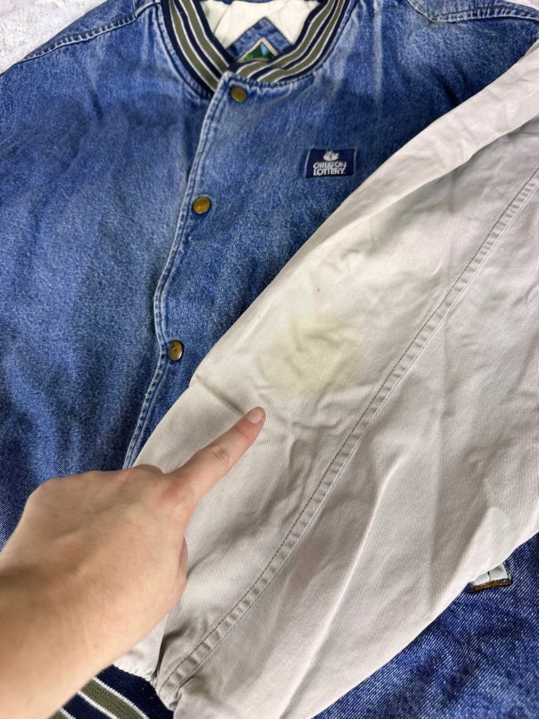 Vintage Oregon Lottery Denim Trucker Bomber Jacket - 2XL