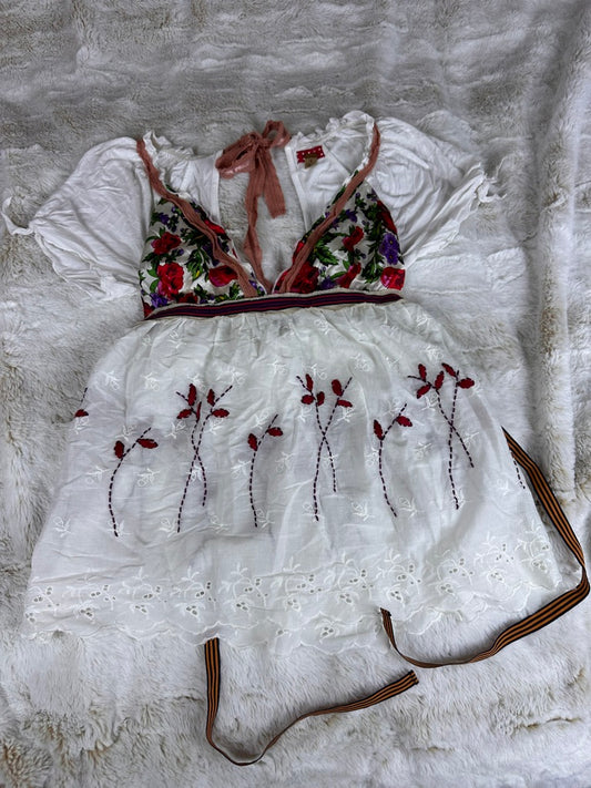 Free People Floral Embroidered Babydoll Blouse - Small