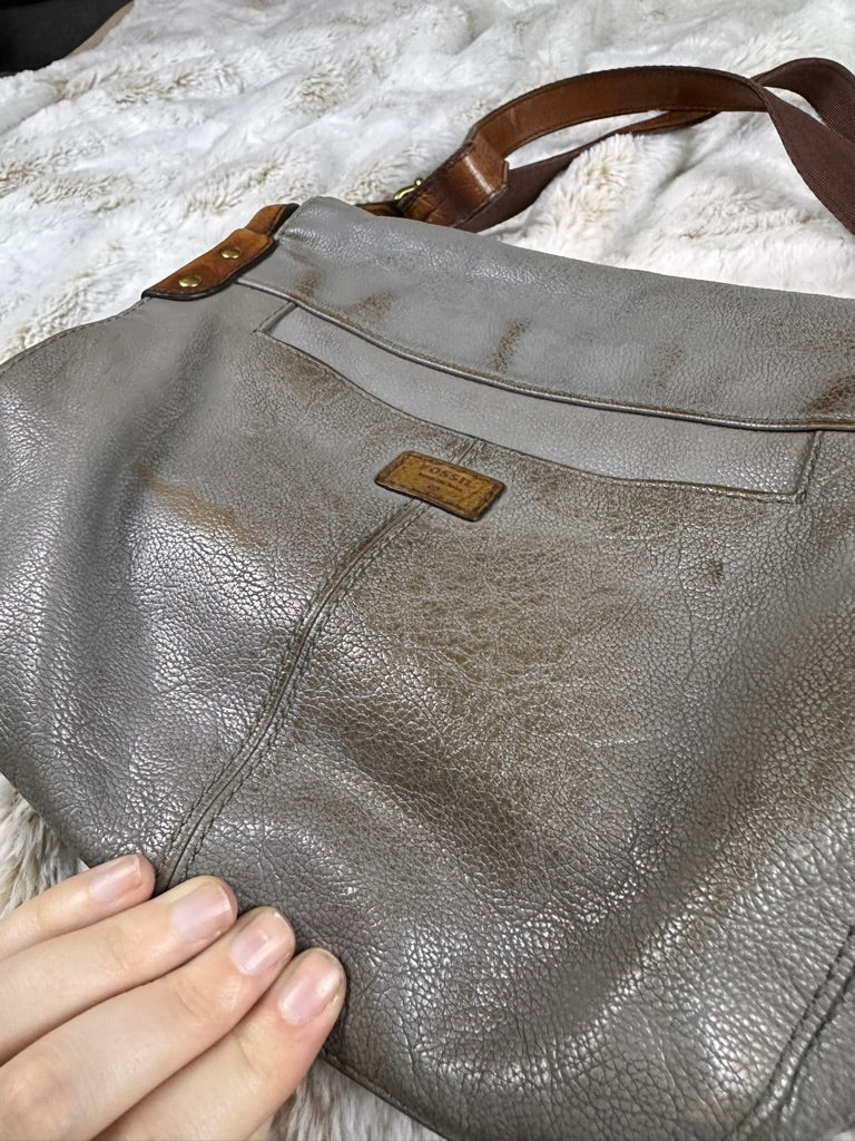 Vintage Inspired Fossil Crossbody Purse Grey & Brown Color