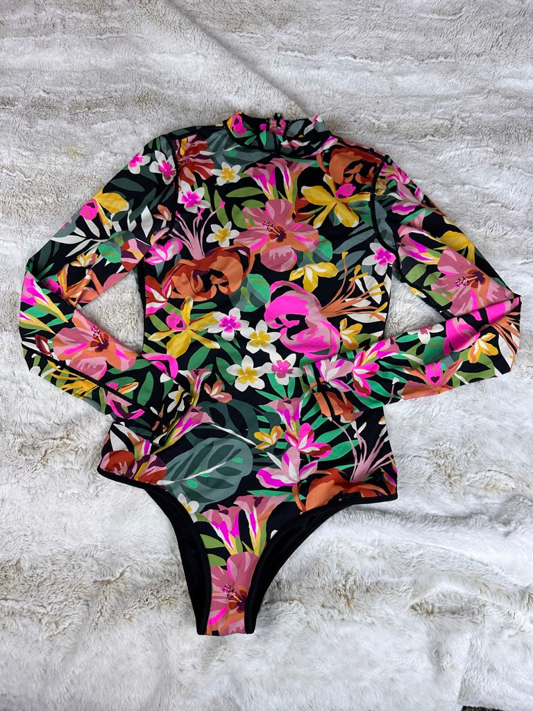 Hurley Floral Printed Long Sleeve Swim Suit Rash Guard