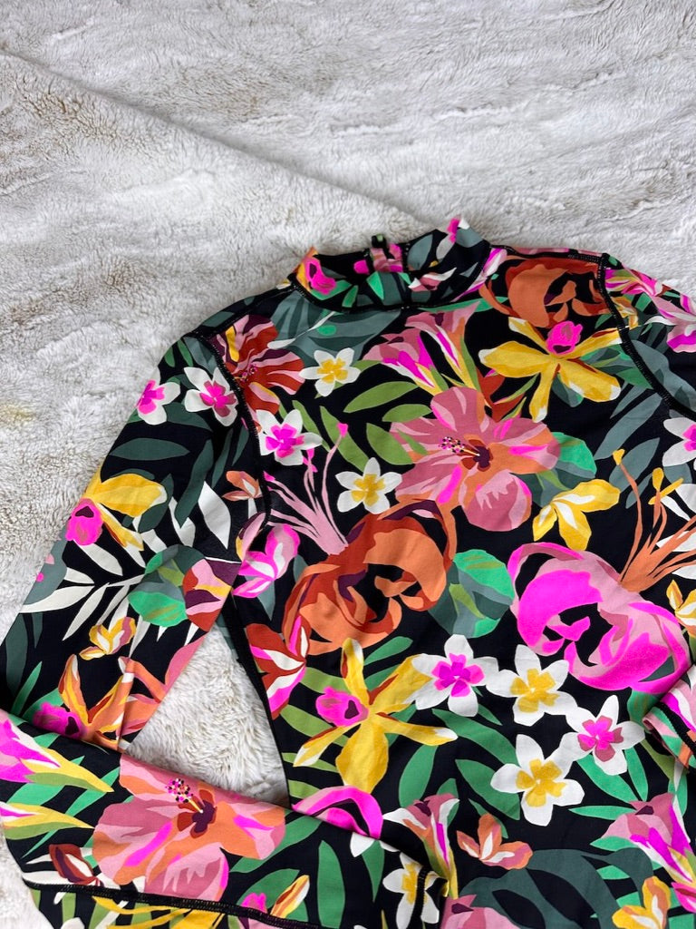 Hurley Floral Printed Long Sleeve Swim Suit Rash Guard