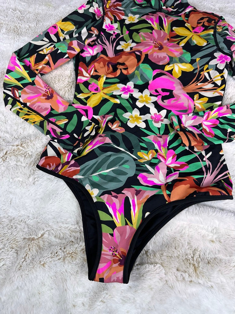 Hurley Floral Printed Long Sleeve Swim Suit Rash Guard