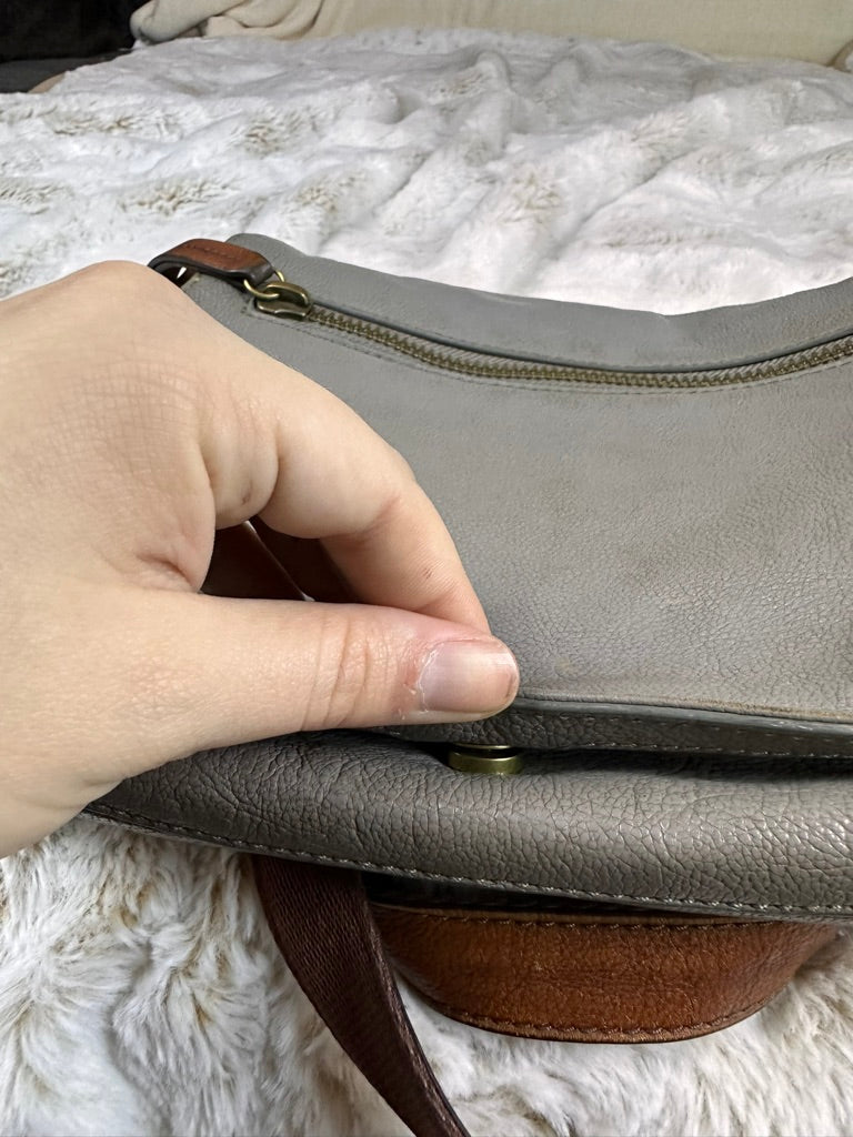 Vintage Inspired Fossil Crossbody Purse Grey & Brown Color