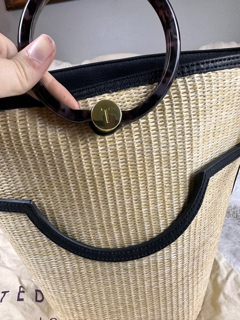Ted Baker Beige & Black Raffia Loop Handle Satchel Bucket Bag Sold Out Style w Dustbag
