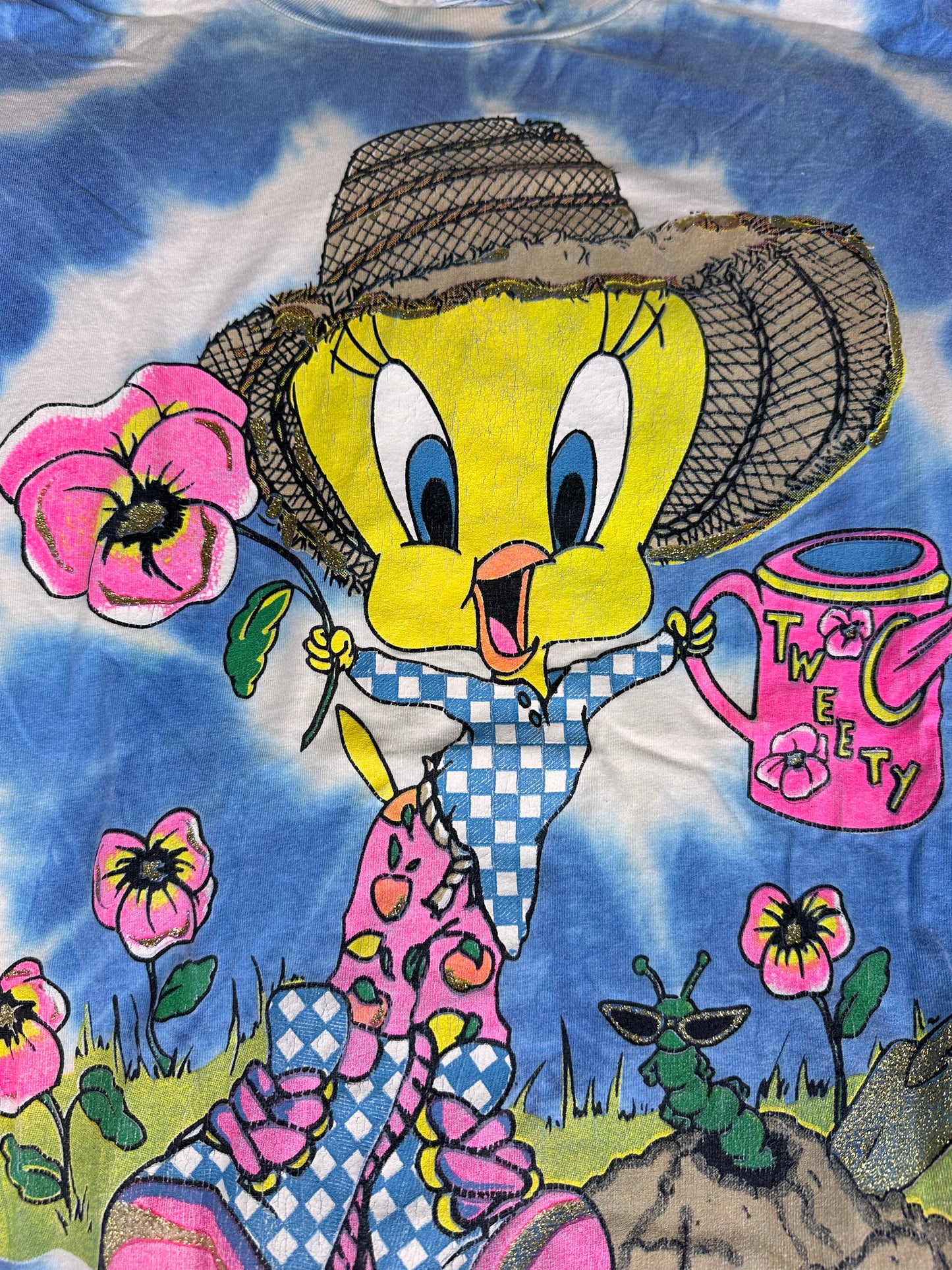 Vintage 90s Tweety Bird Gardening Tie Dye Graphic Tee - XL