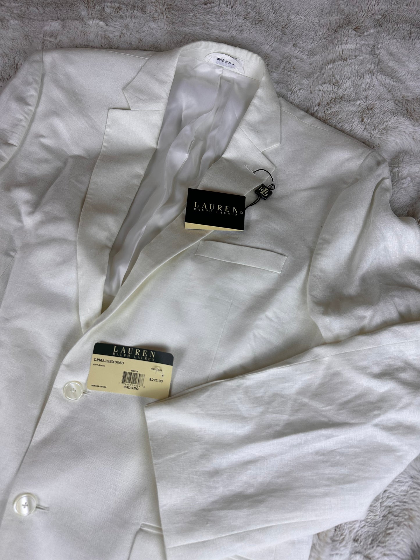 NWT Lauren Ralph Lauren 100% Linen White Blazer Jacket - XL 44 Long