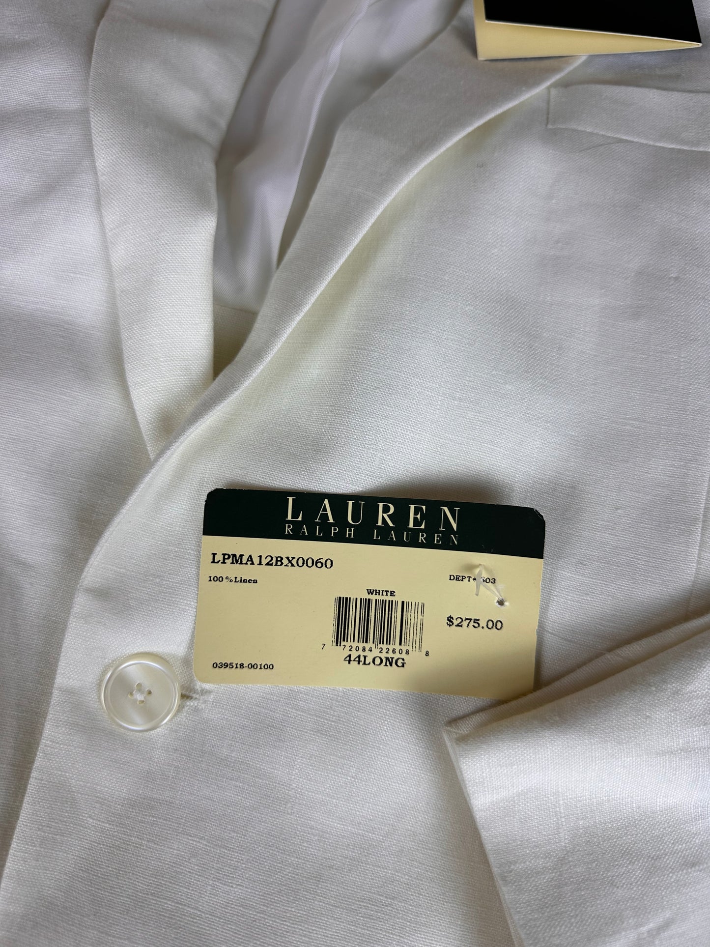 NWT Lauren Ralph Lauren 100% Linen White Blazer Jacket - XL 44 Long