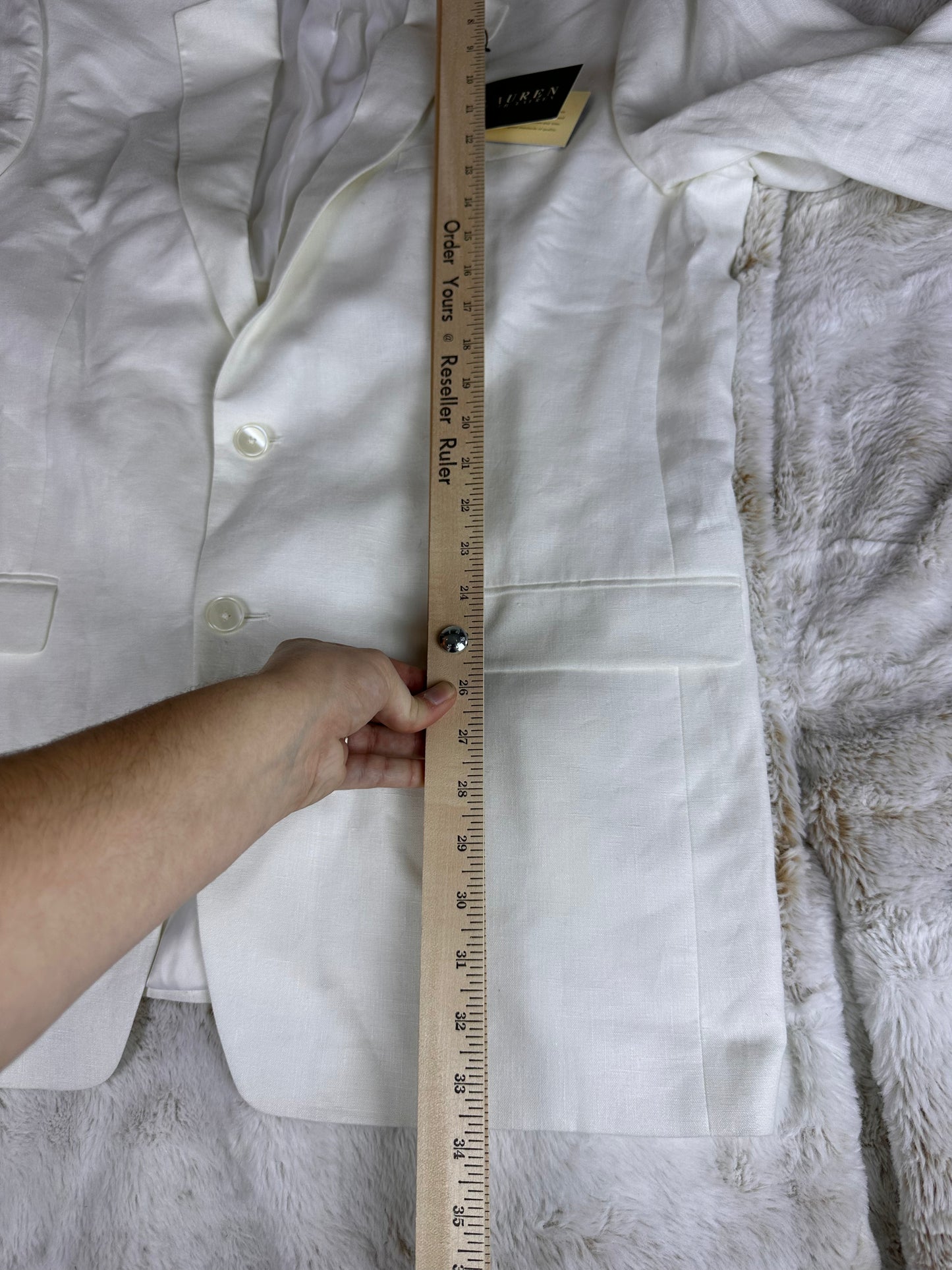 NWT Lauren Ralph Lauren 100% Linen White Blazer Jacket - XL 44 Long