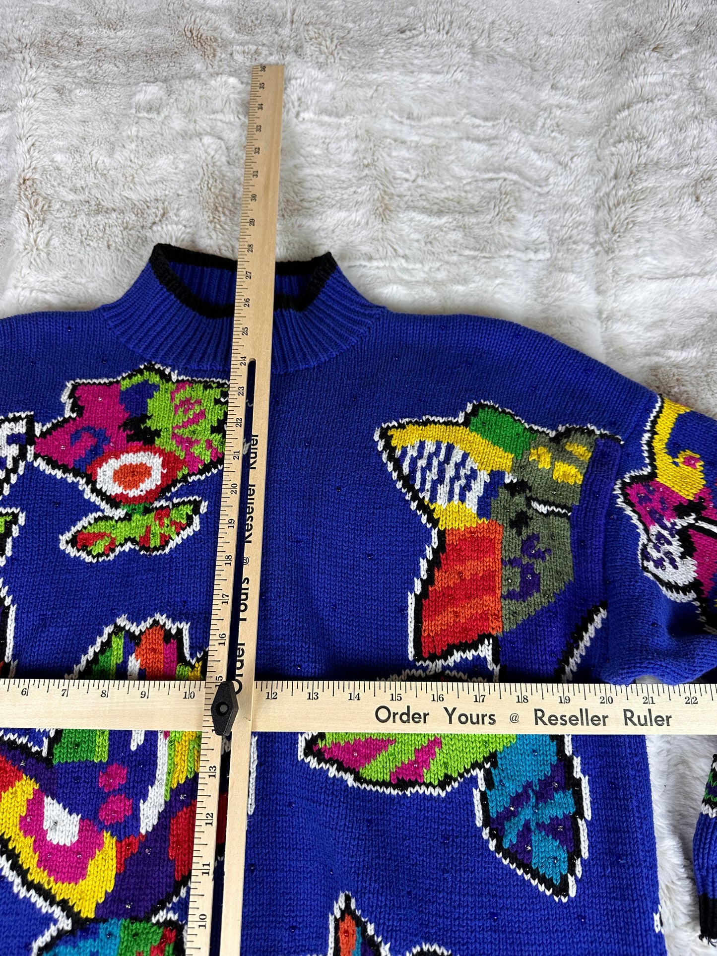 Vintage 90s Retro Knit Sweater 100% Cotton Vibrant Floral Pattern - Large