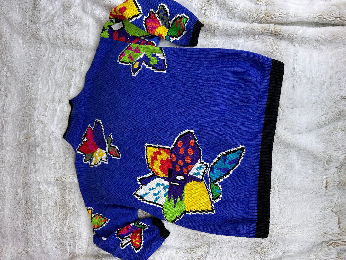 Vintage 90s Retro Knit Sweater 100% Cotton Vibrant Floral Pattern - Large