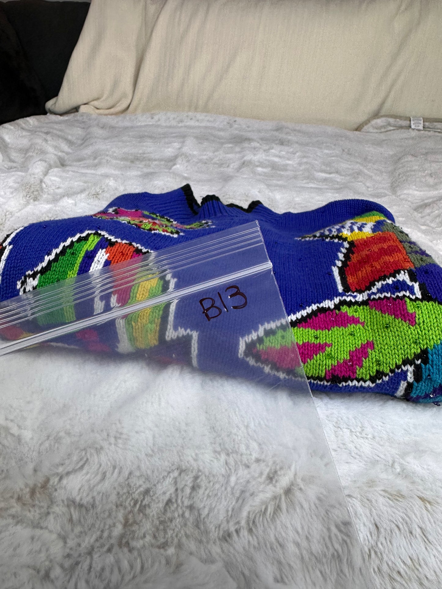Vintage 90s Retro Knit Sweater 100% Cotton Vibrant Floral Pattern - Large
