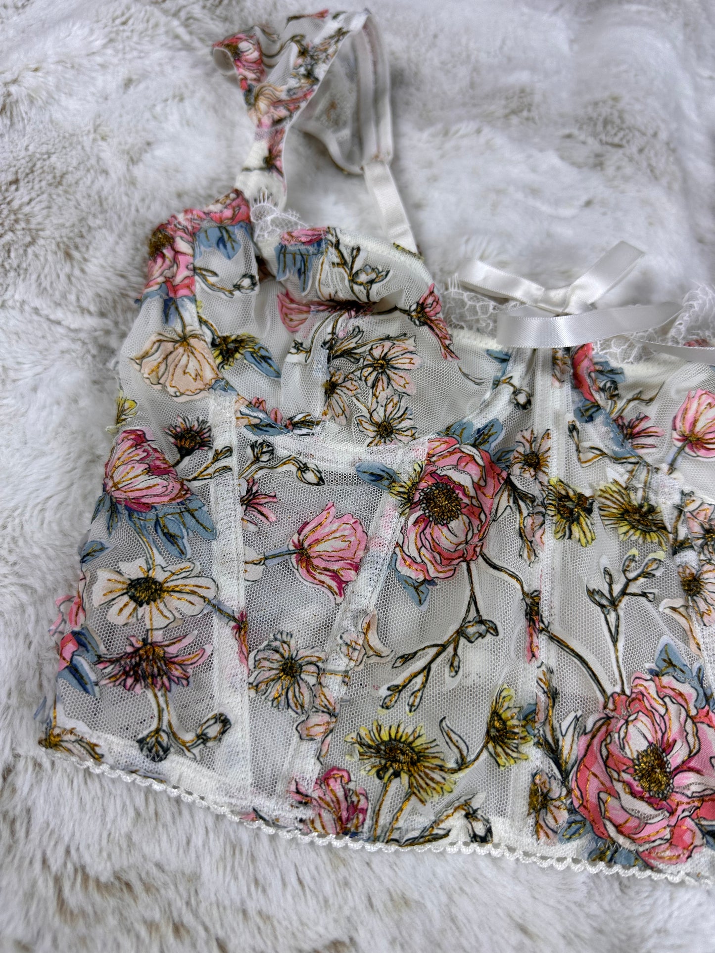 Victorias Secret Floral Embroidered Lingerie Corset Top - Small