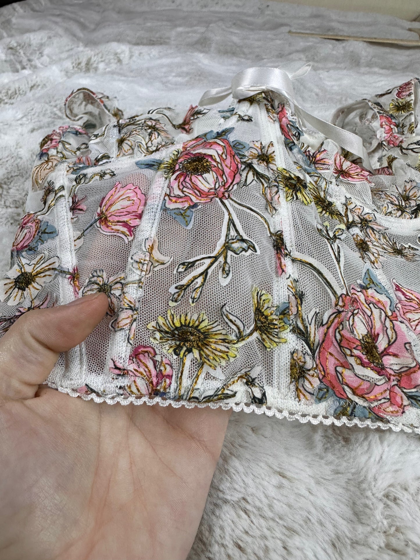 Victorias Secret Floral Embroidered Lingerie Corset Top - Small