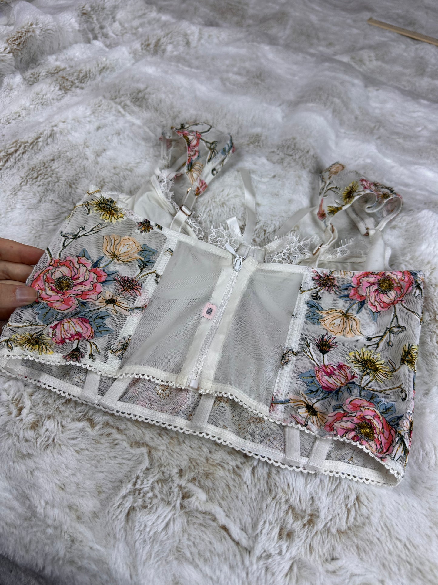 Victorias Secret Floral Embroidered Lingerie Corset Top - Small