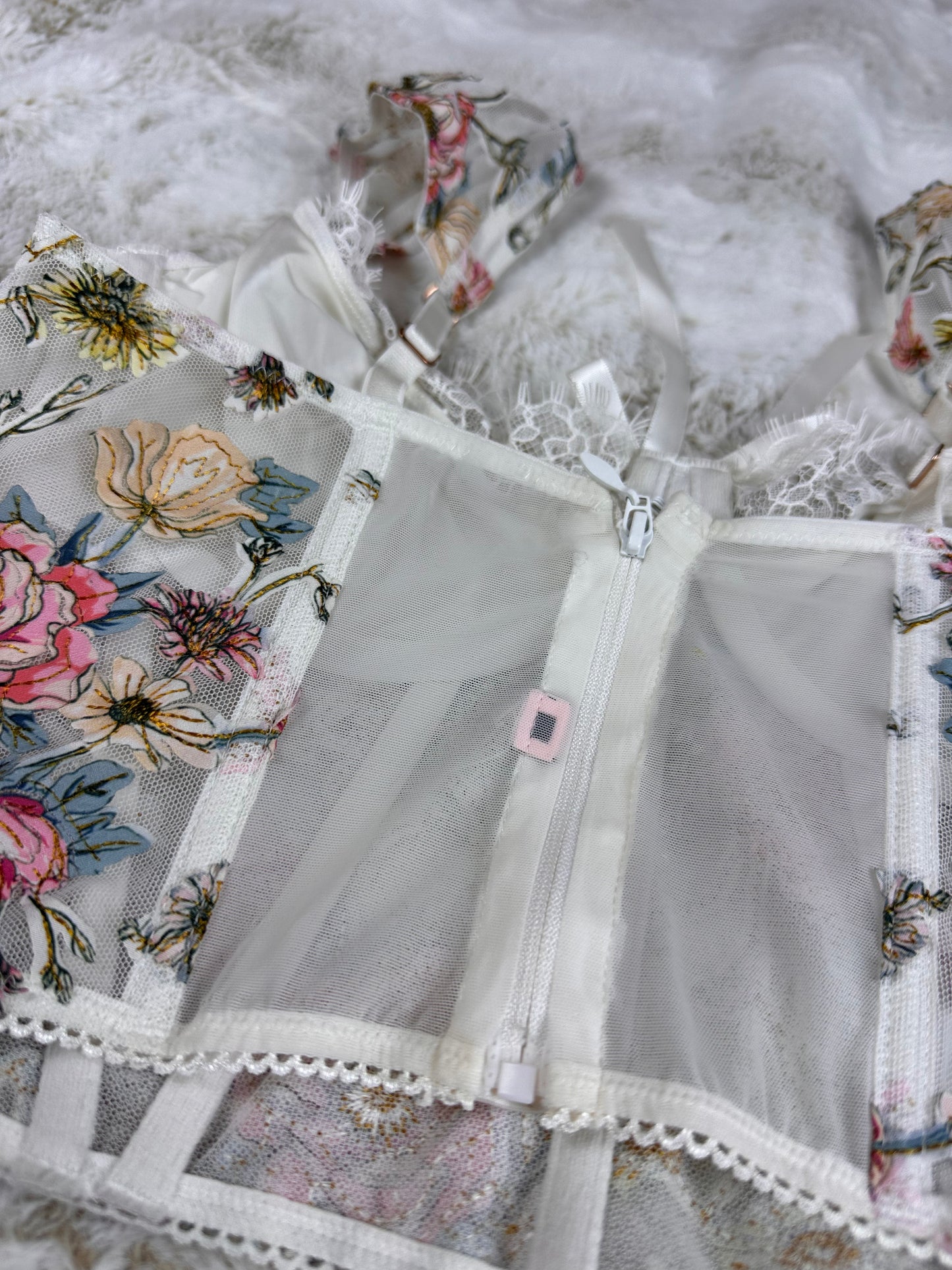 Victorias Secret Floral Embroidered Lingerie Corset Top - Small