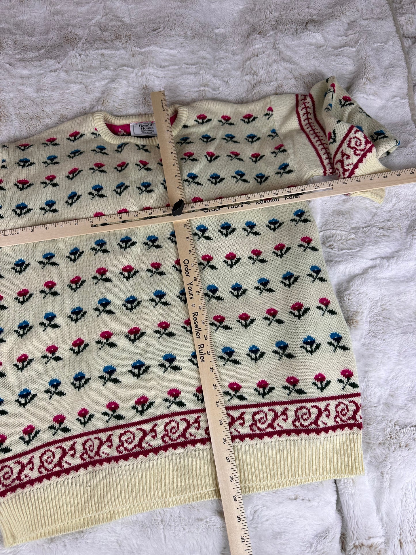 Vintage Herald House Floral Patterned Knit Sweater - Large