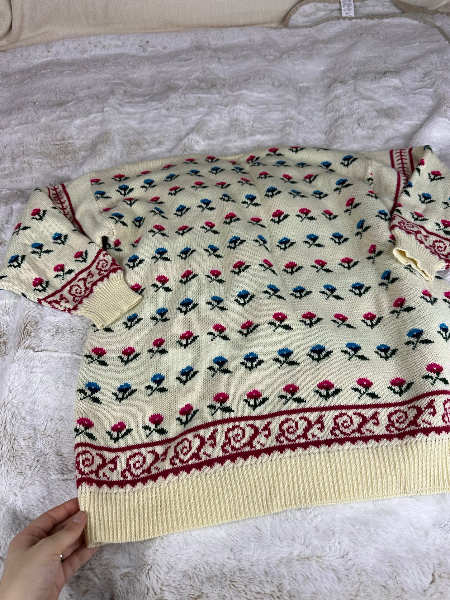 Vintage Herald House Floral Patterned Knit Sweater - Large