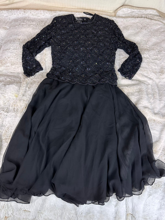 Vintage Beaded Black Formal Dress - Large