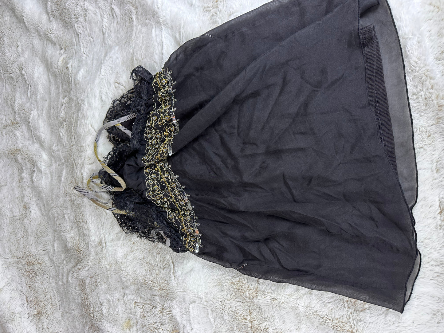 Free People Beaded 100% Silk Black Tank Top - Large