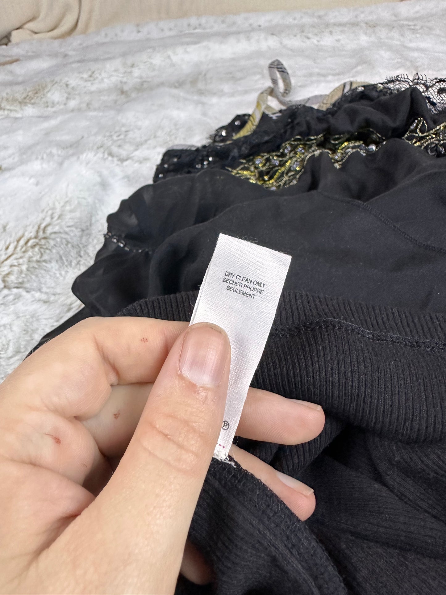 Free People Beaded 100% Silk Black Tank Top - Large