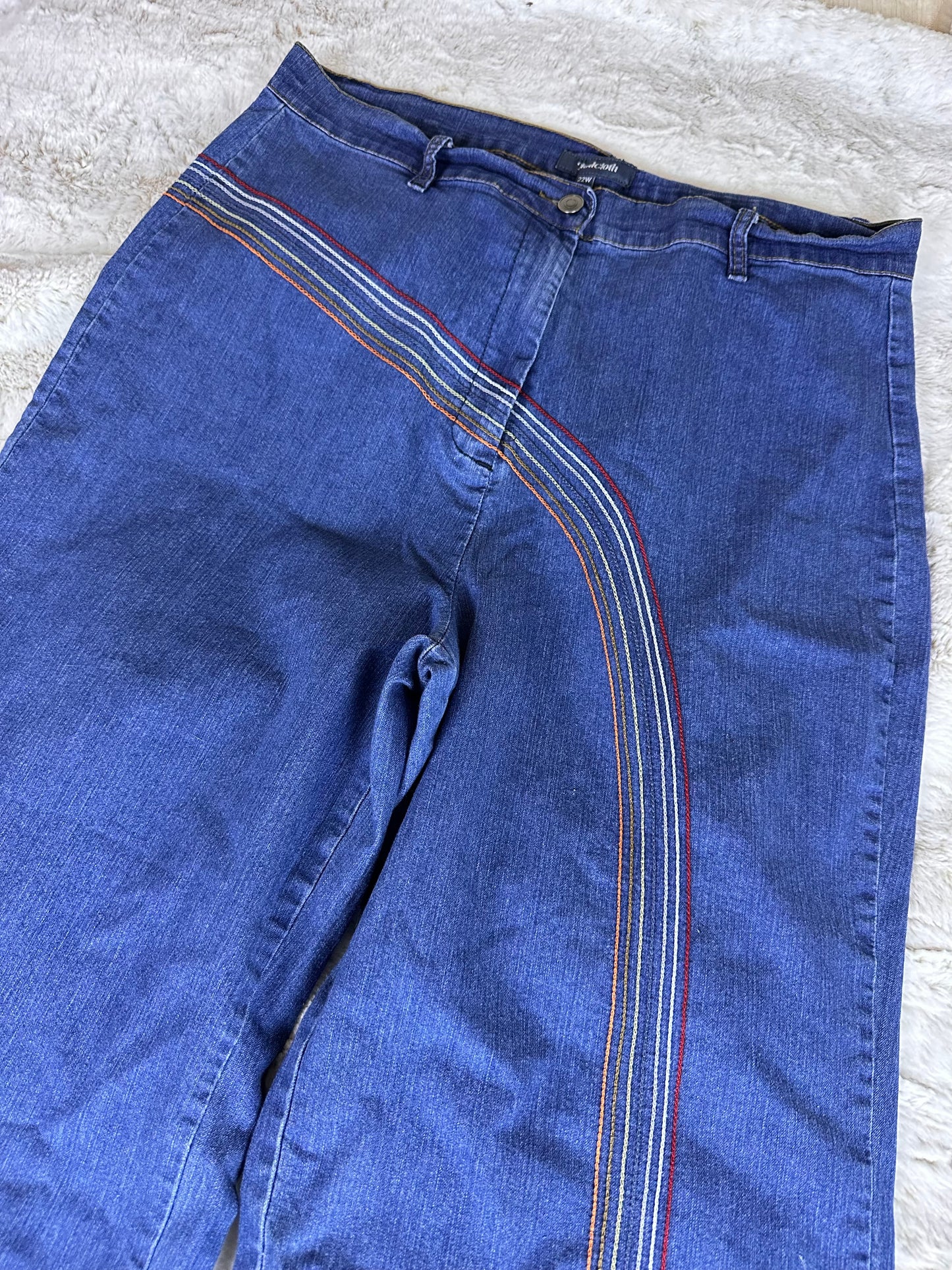 Modcloth Rainbow Stitched Wide Leg Denim Jeans - 22W