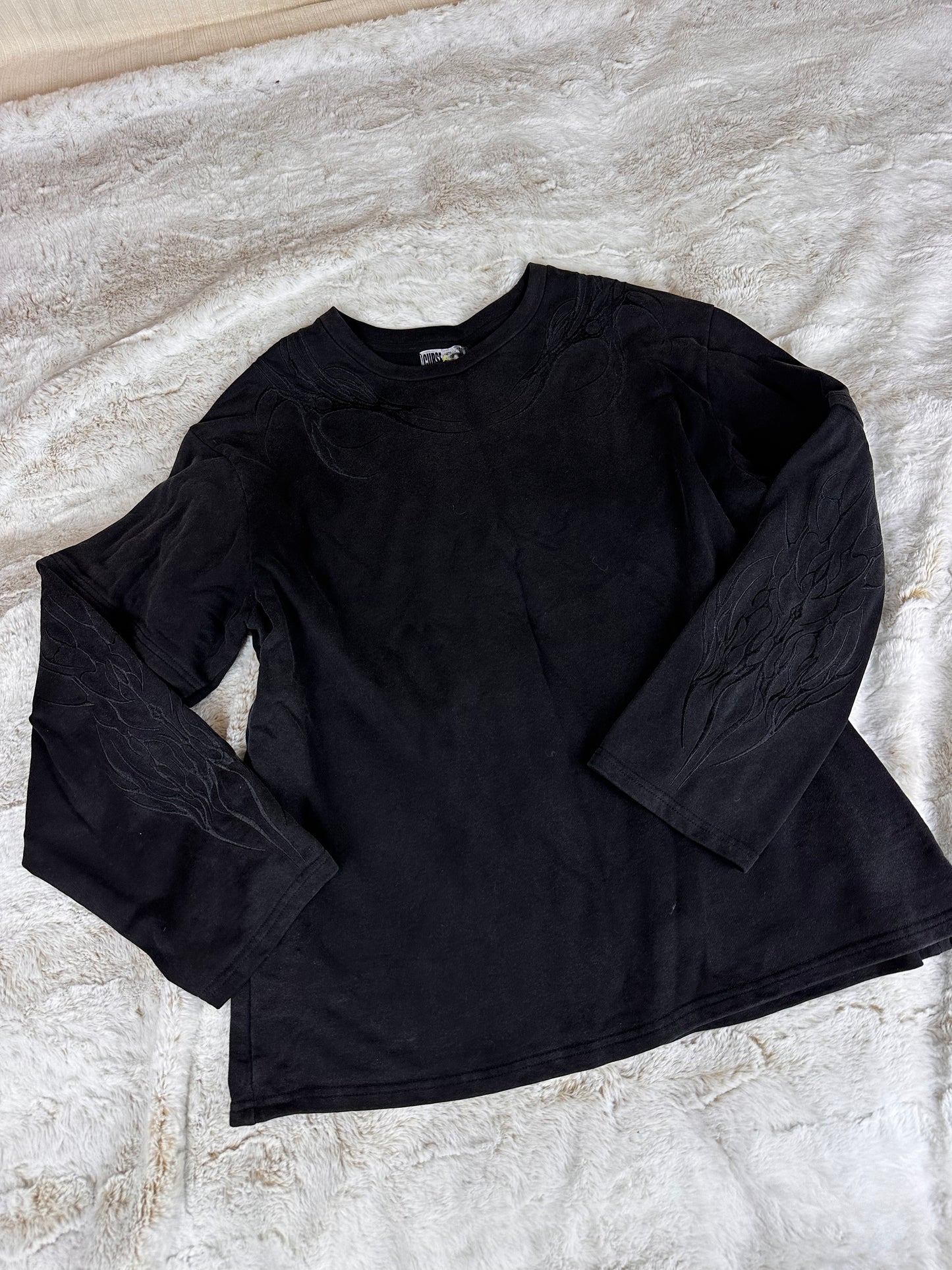 Vintage CURSE Gothic Black Embroidered Flame Crewneck - Large