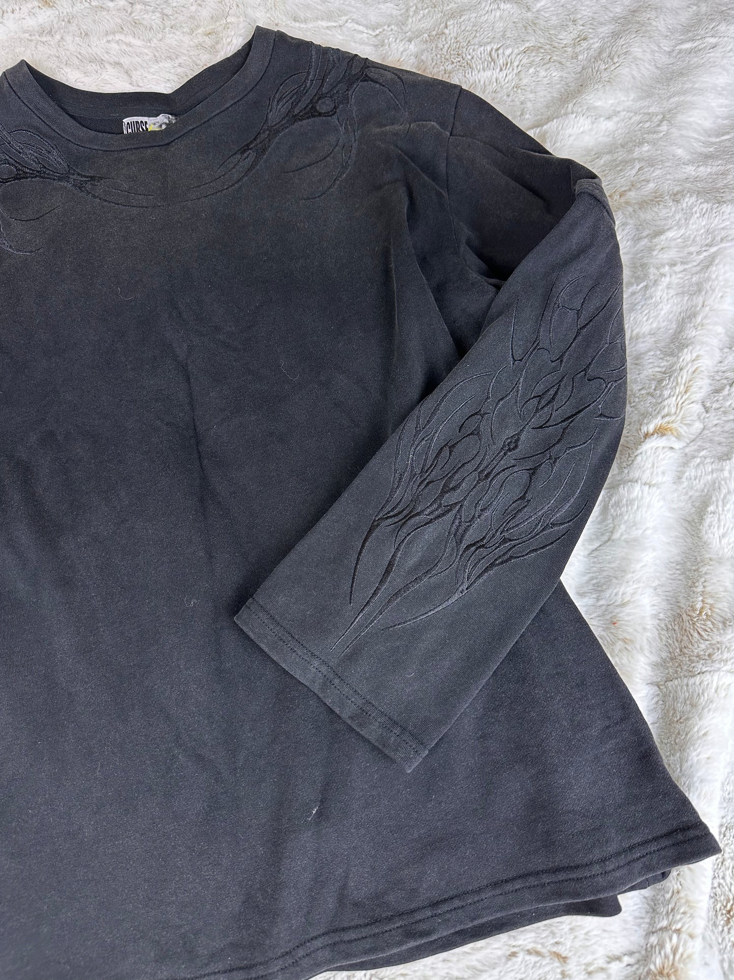Vintage CURSE Gothic Black Embroidered Flame Crewneck - Large