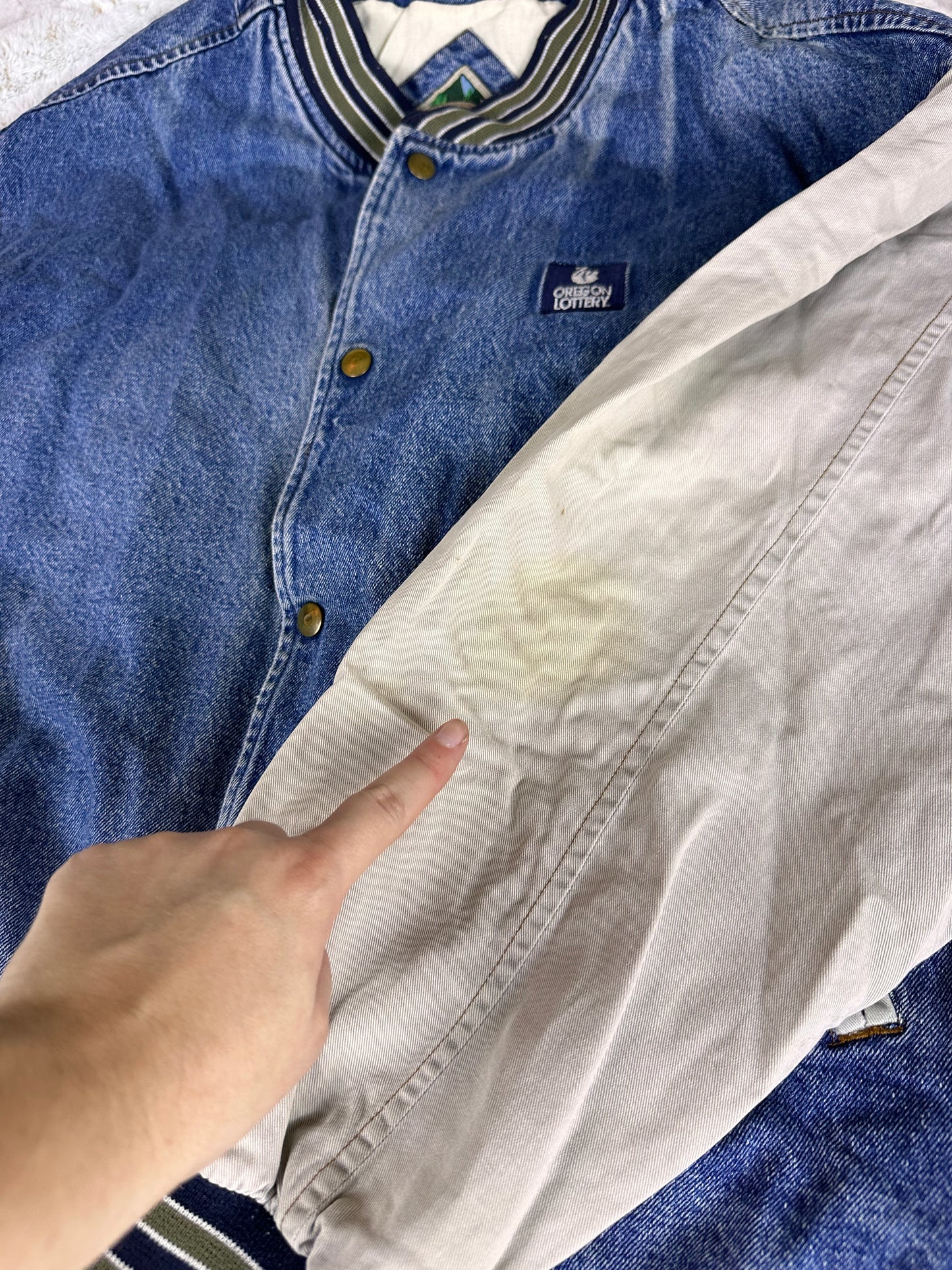 Vintage Oregon Lottery Denim Trucker Bomber Jacket - 2XL