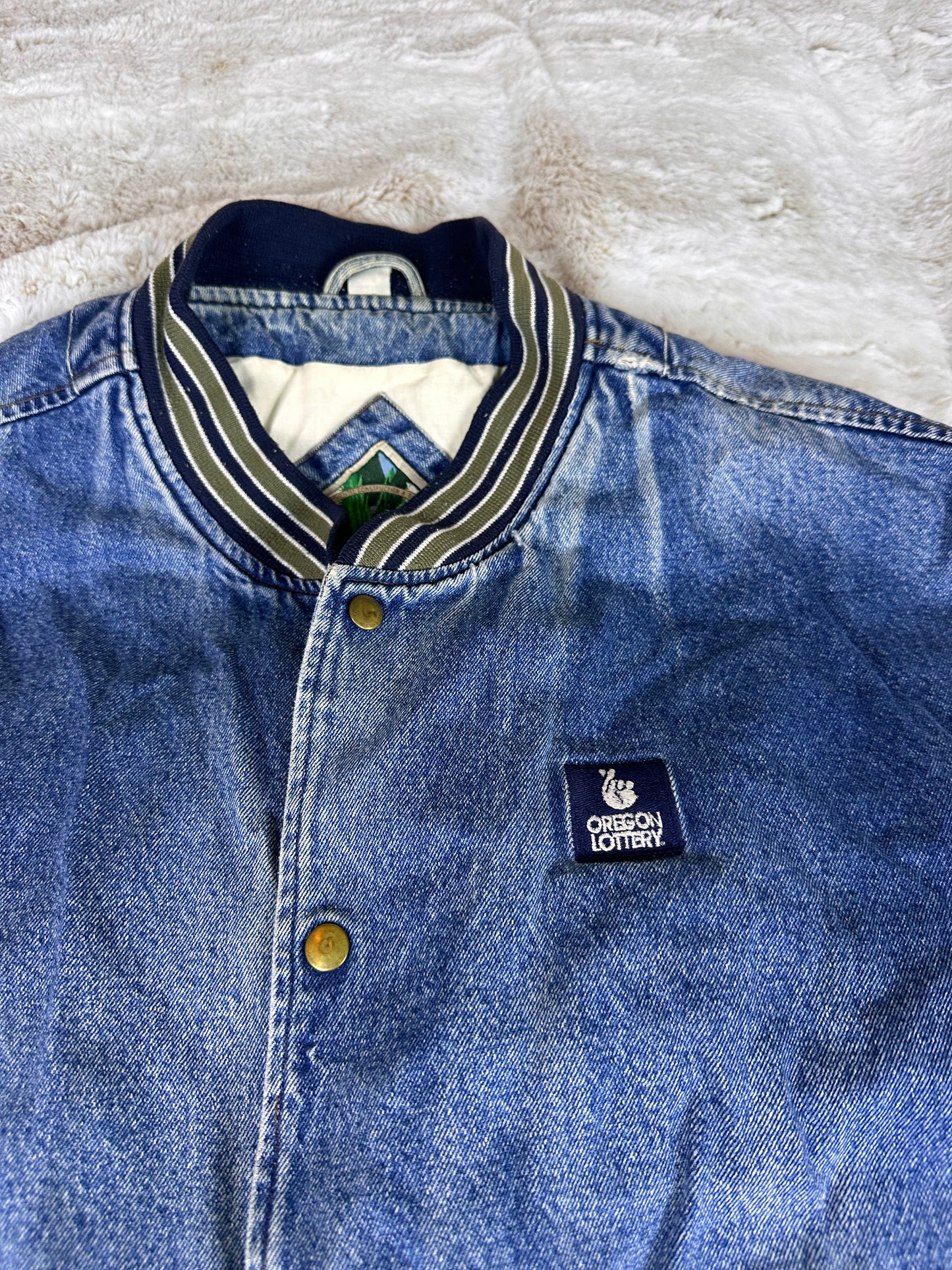 Vintage Oregon Lottery Denim Trucker Bomber Jacket - 2XL