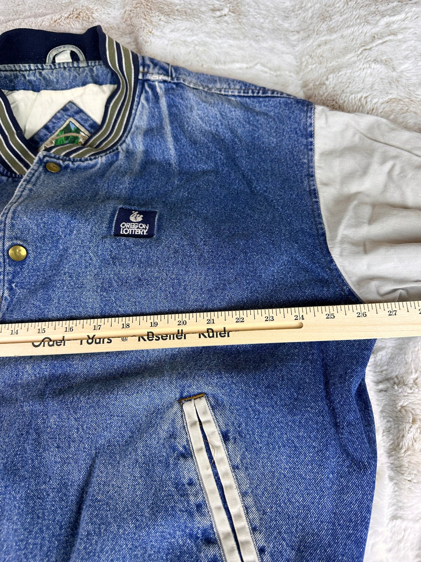 Vintage Oregon Lottery Denim Trucker Bomber Jacket - 2XL