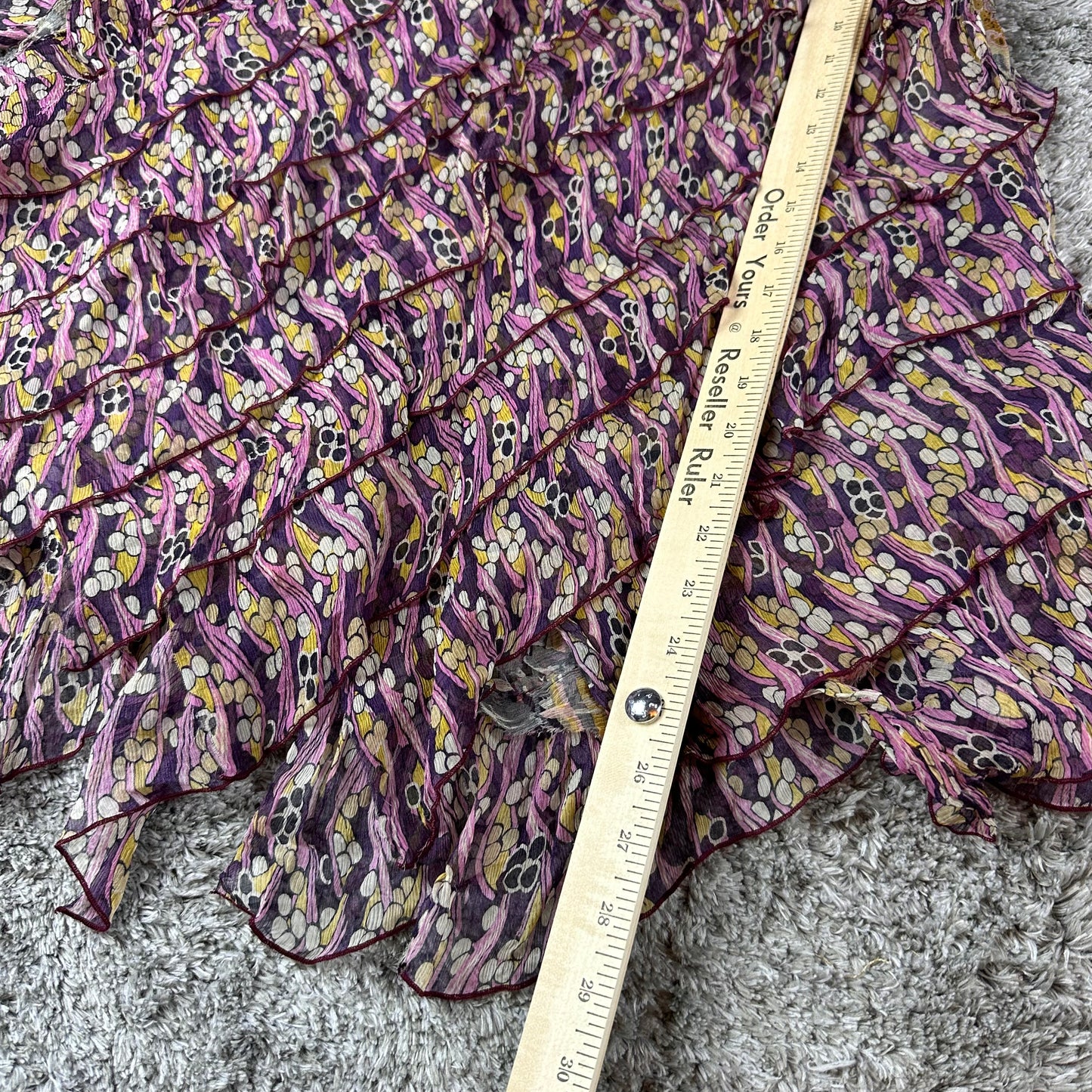 Johnny Was Patterned Flowy & Ruffled Patchwork Silk Skirt // Large