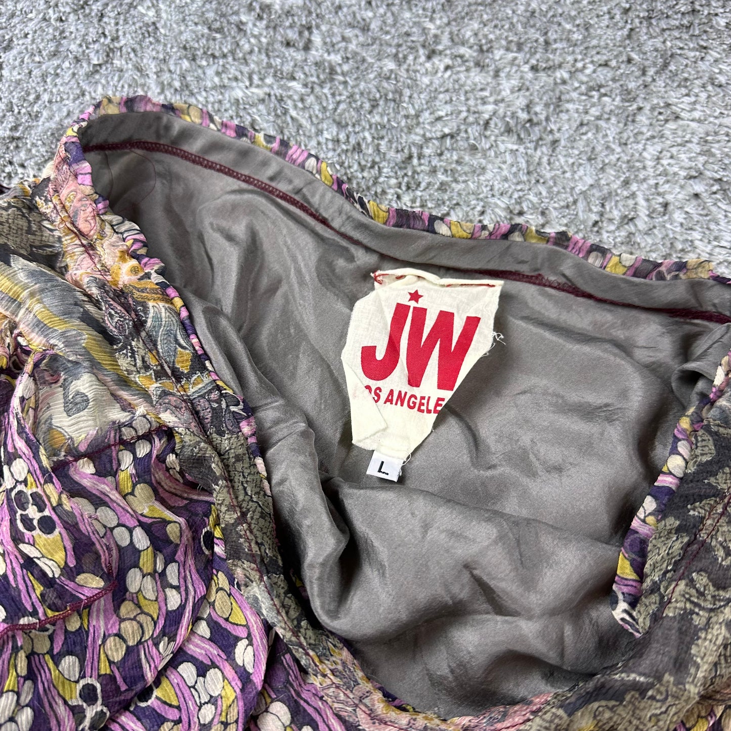 Johnny Was Patterned Flowy & Ruffled Patchwork Silk Skirt // Large