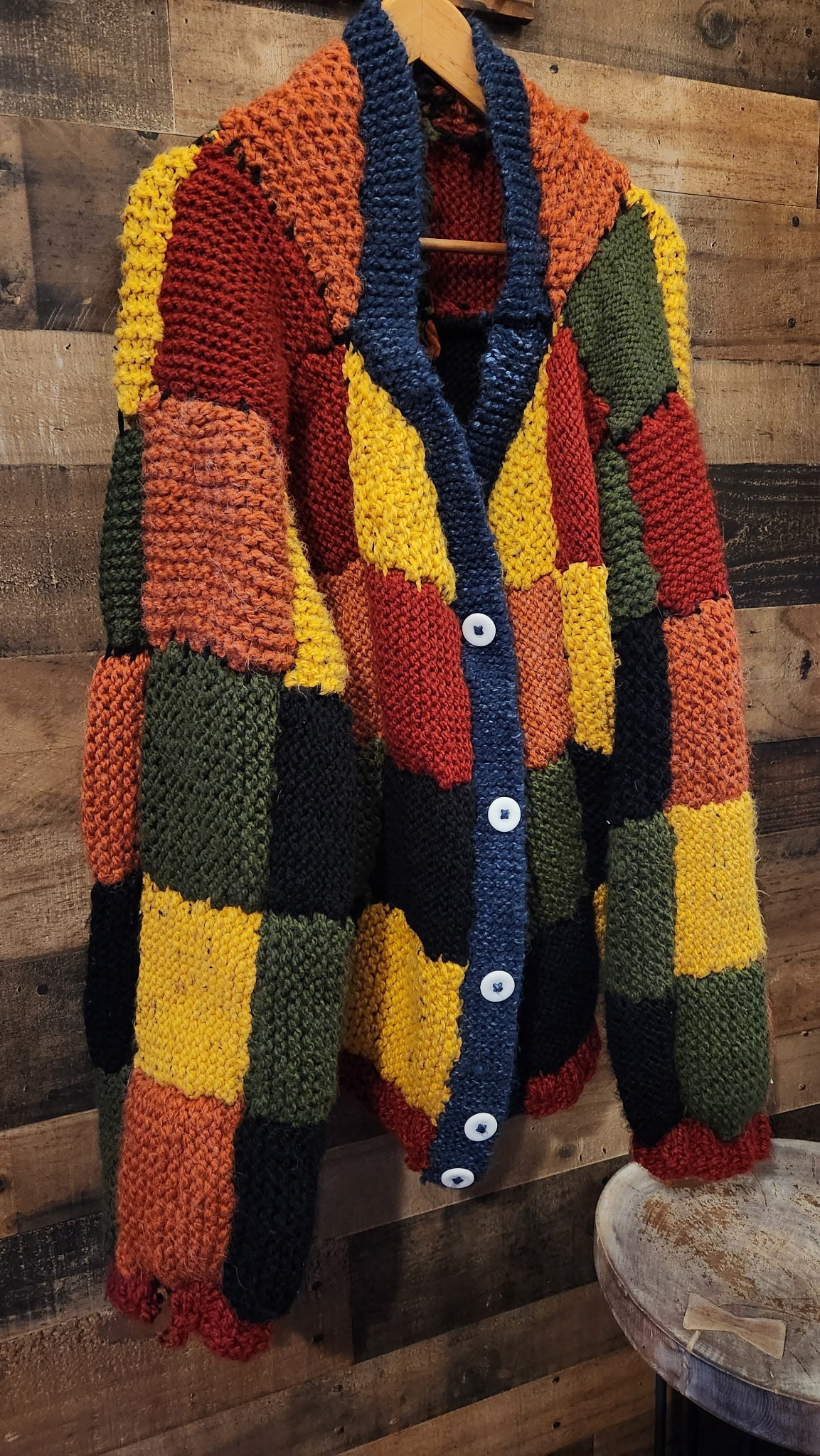 Handmade Harry Styles Patchwork Inspired Chunky Knit Button Up Cardigan