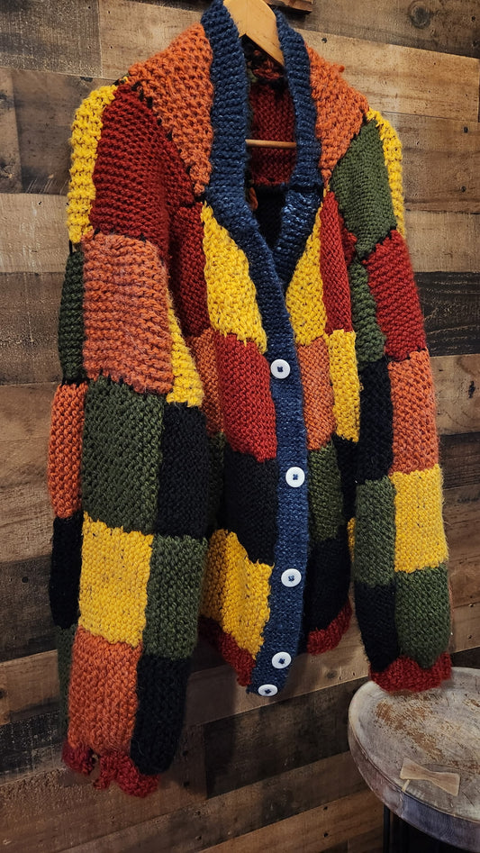 Handmade Harry Styles Patchwork Inspired Chunky Knit Button Up Cardigan