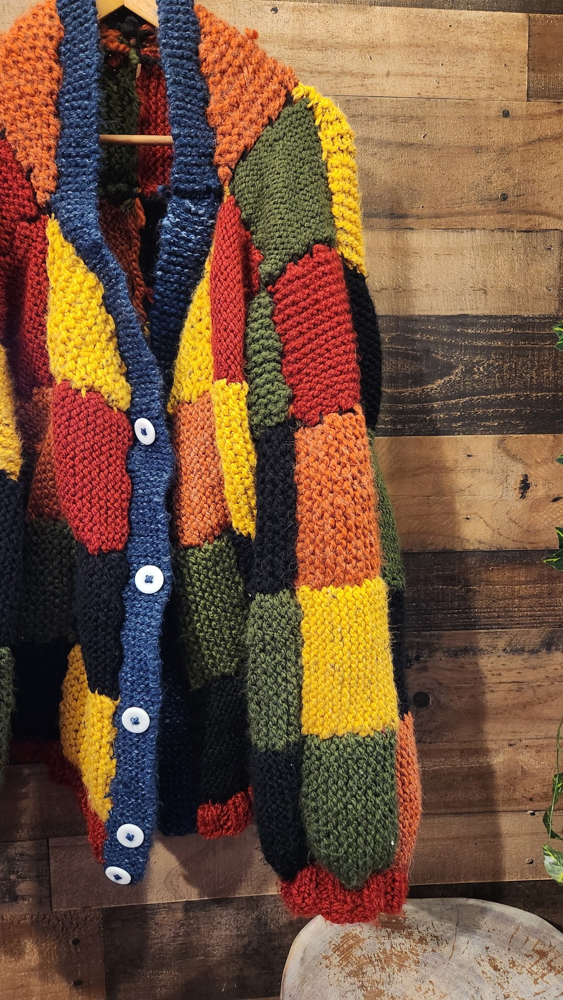 Handmade Harry Styles Patchwork Inspired Chunky Knit Button Up Cardigan
