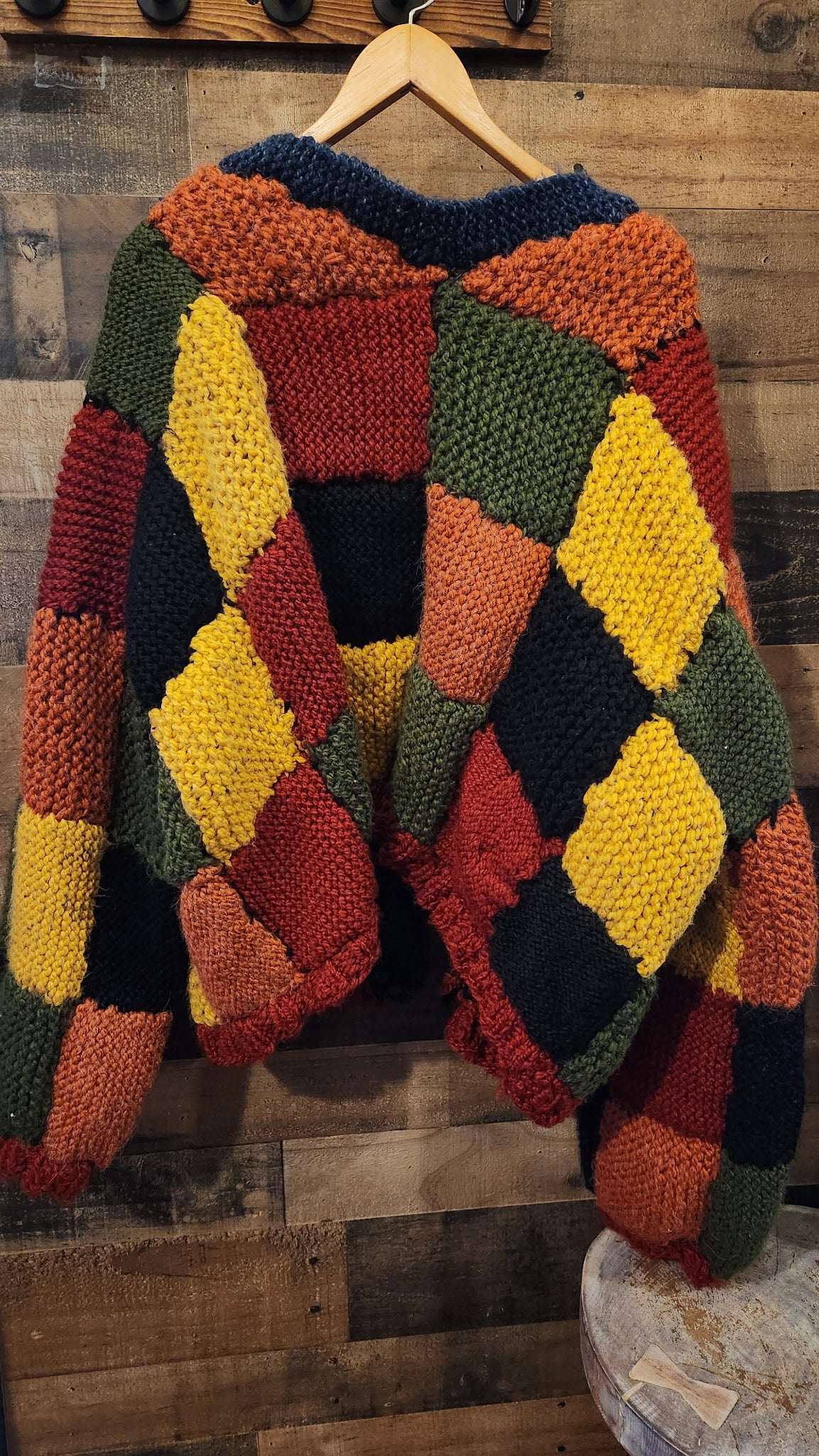 Handmade Harry Styles Patchwork Inspired Chunky Knit Button Up Cardigan