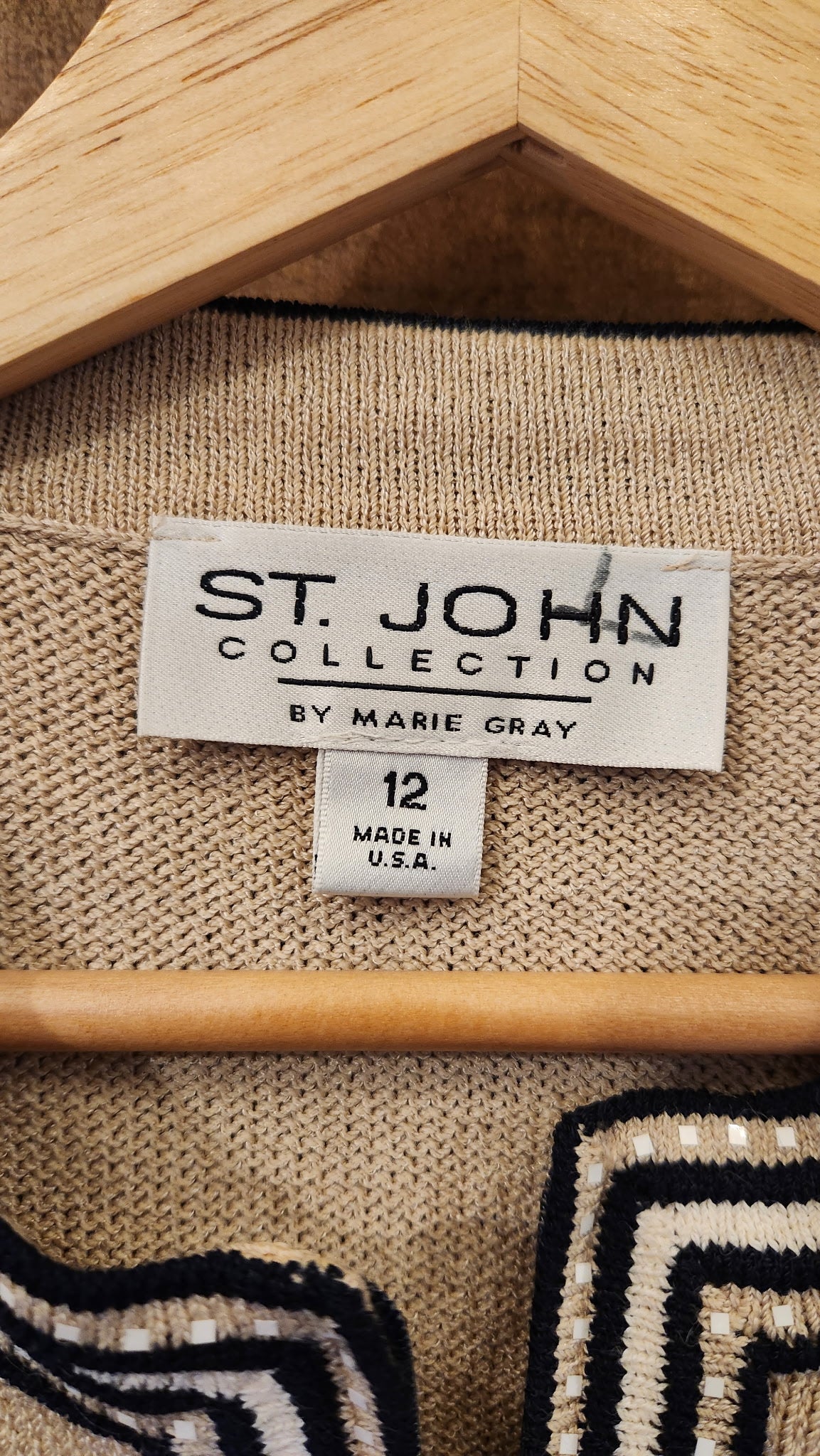 Vintage St. John Marie Gray Black & Neutral Zip Up Knit Top - Large