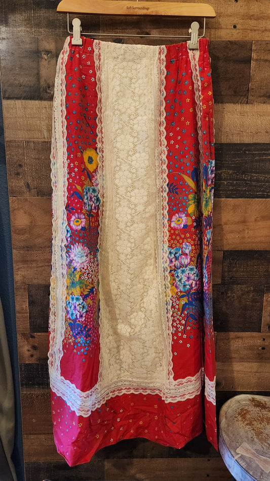 Vintage 70s Tumbleweeds Red Floral Skirt