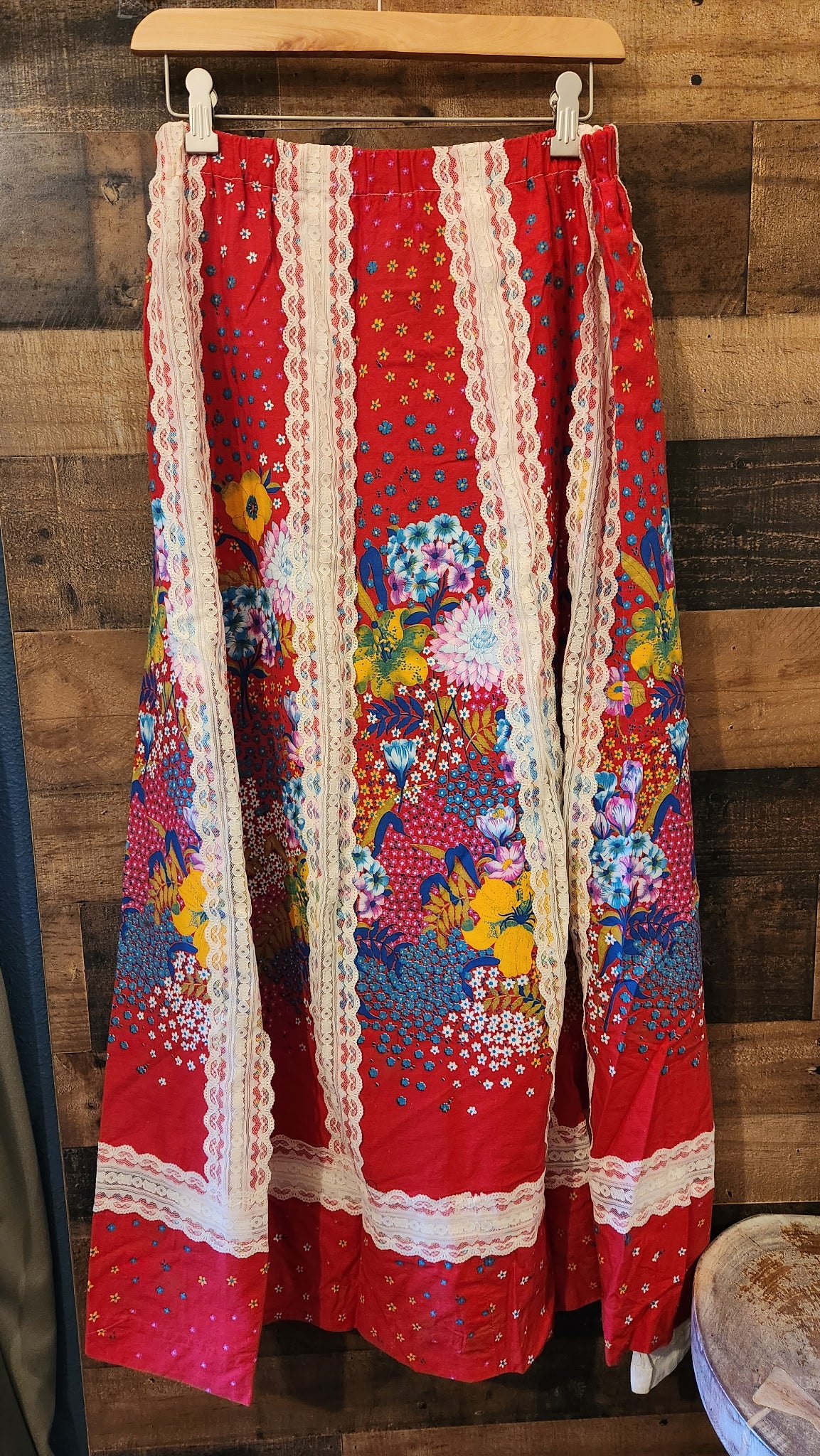 Vintage 70s Tumbleweeds Red Floral Skirt