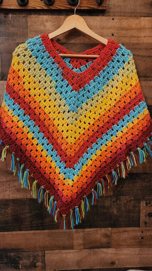 Handmade Vintsge Rainbow Knit Groovy Poncho for Kids