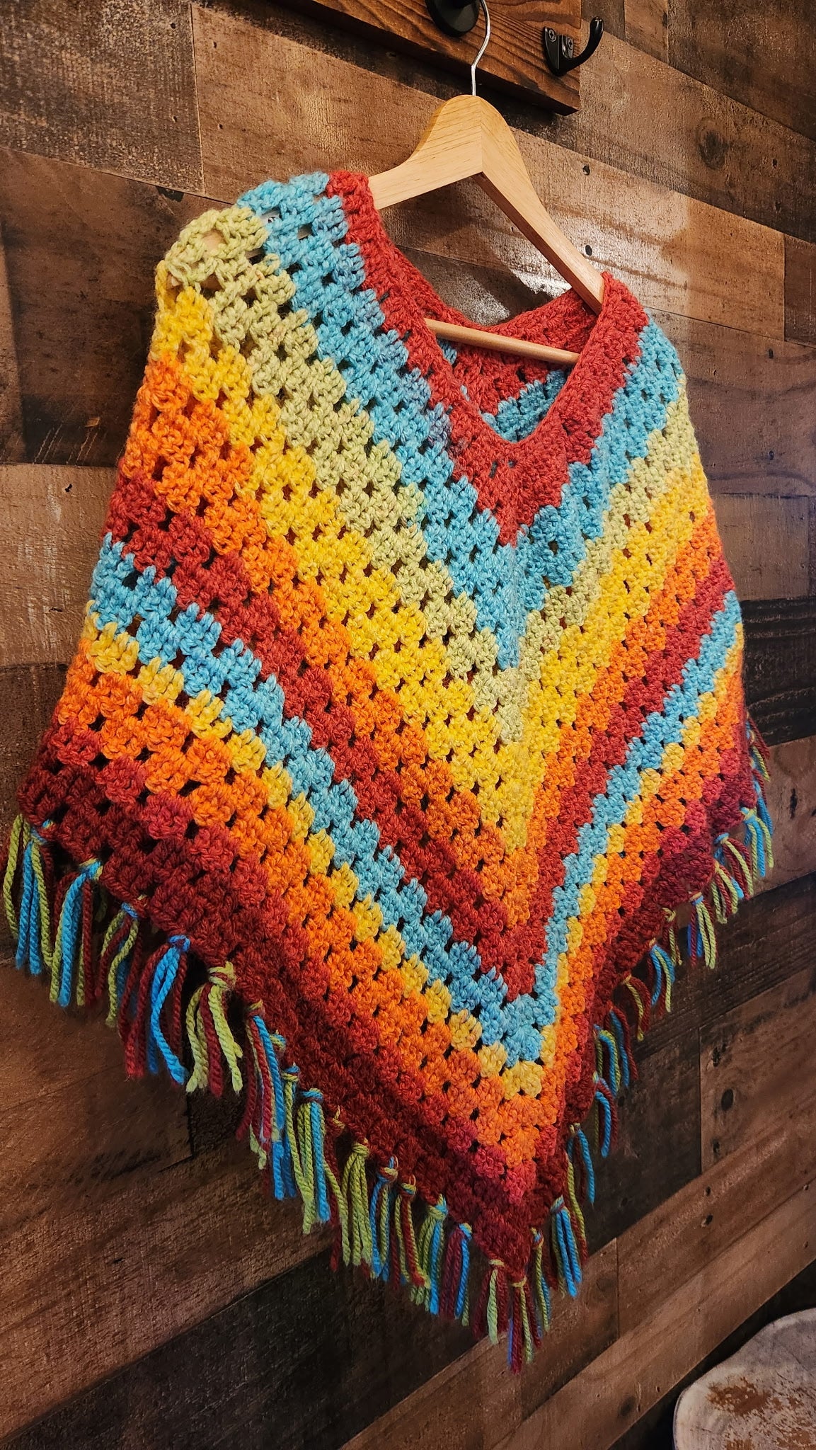 Handmade Vintsge Rainbow Knit Groovy Poncho for Kids