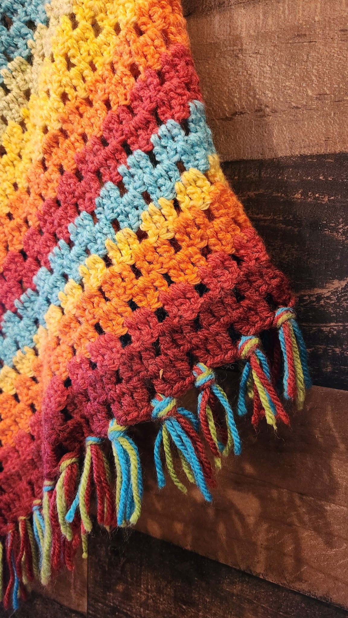 Handmade Vintsge Rainbow Knit Groovy Poncho for Kids