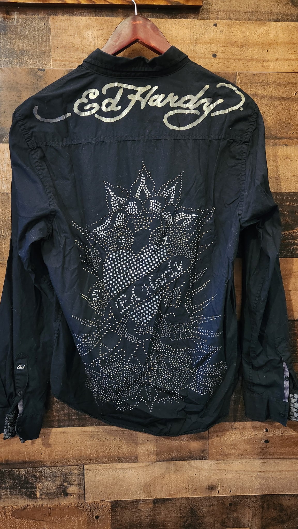 Y2K Ed Hardy Studded Button Down Shirt - Size Medium